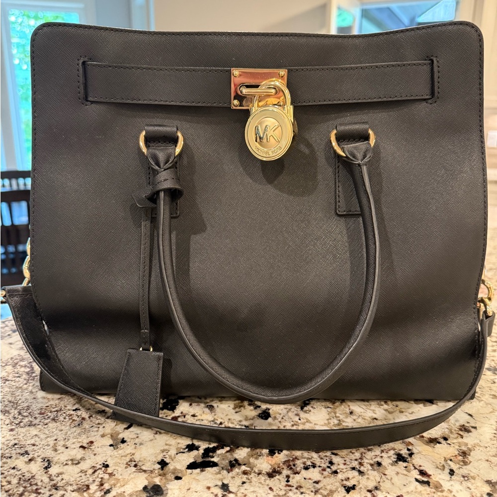 Michael Kors Black Satchel with Gold Accents